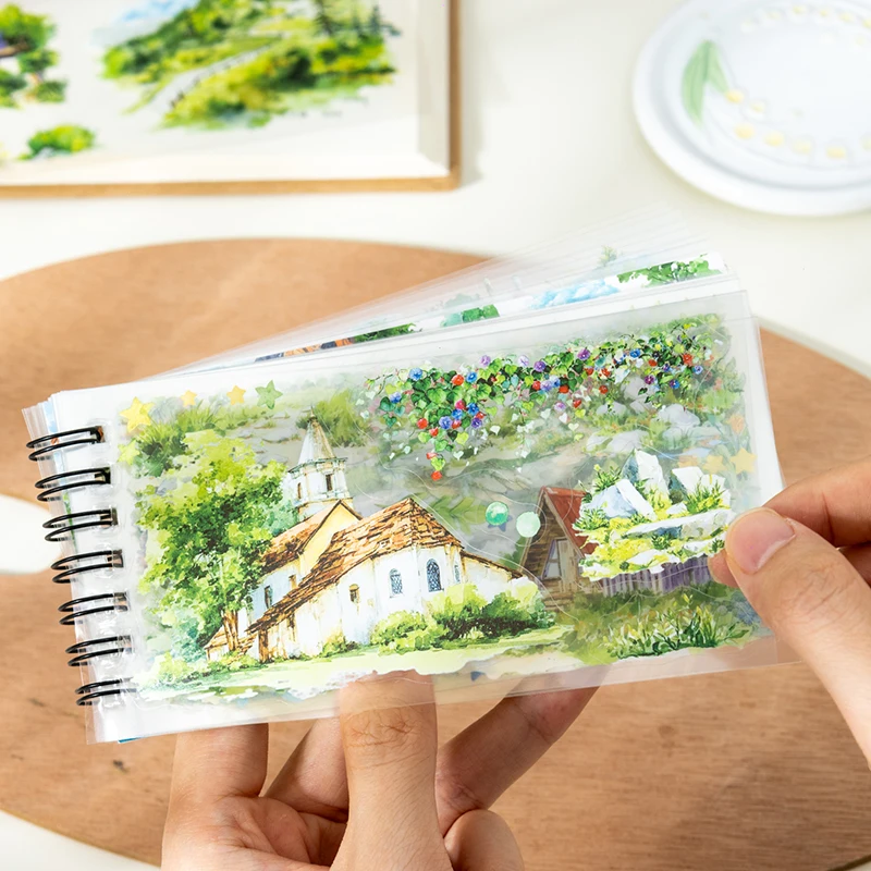 Journal GO 48pcs Landscape Sticker Book Watercolor PET Decals for Mobile Phone Journaling Scrapbooking Planners & DIY Crafts