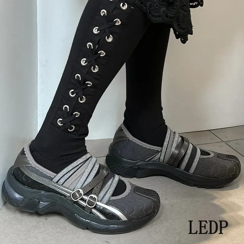LEDP Brand Japanese Lace-up Ballet Flats Women's 2024 Summer Ins Casual Single Shoes Hollow Sports Design Sense of High Quality