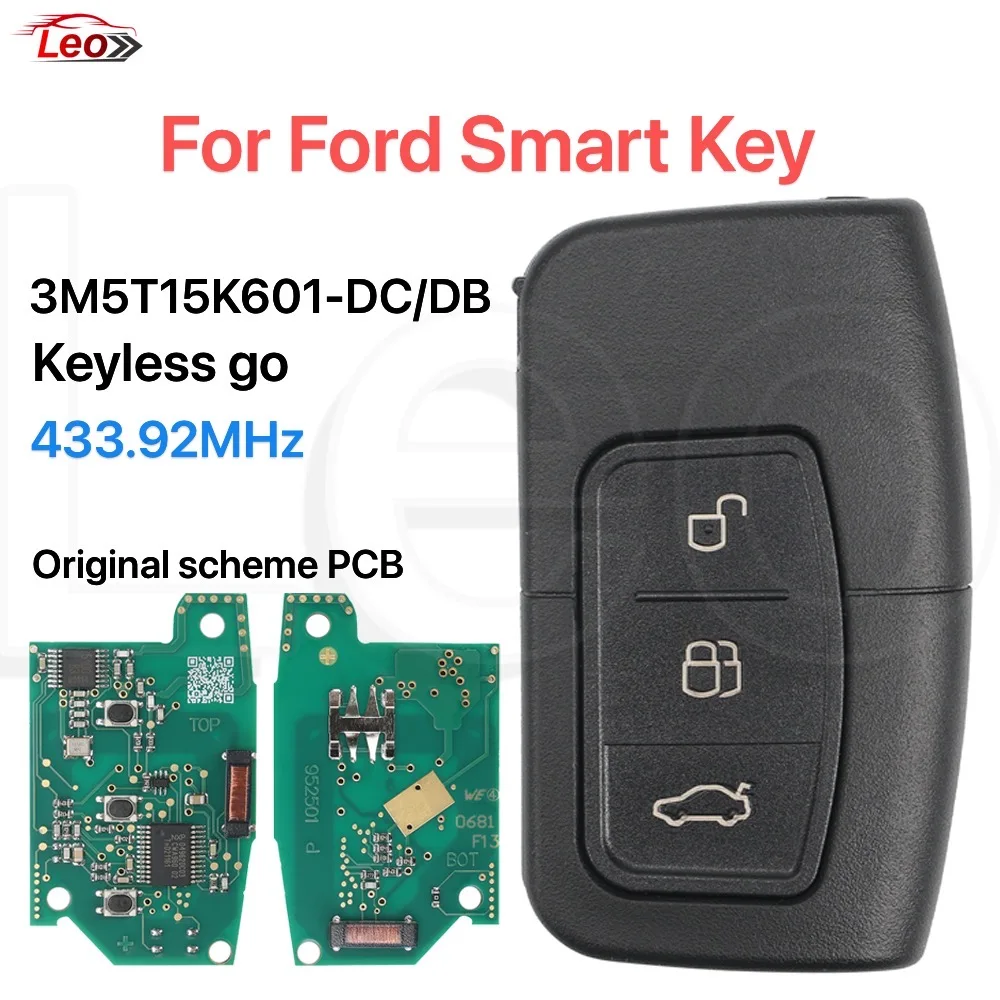 

Бесключевой доступ Leo 3M5T-15K601-DC / DB для Ford C-Max, Focus MK2, Kuga, Mondeo, Galaxy 2005-2010, 433.92 МГц, чип 46/4D83, смарт-ключ