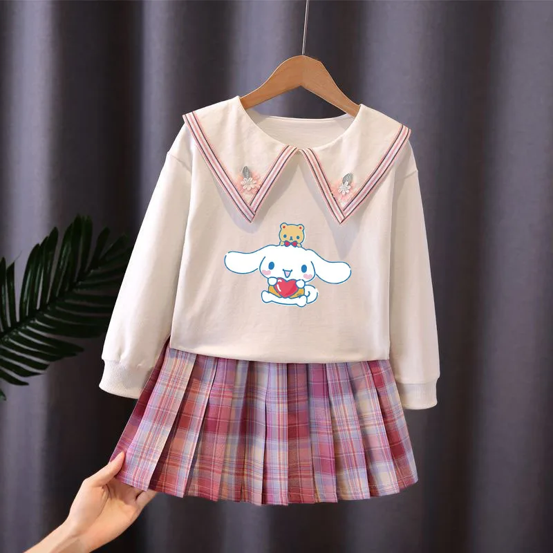 Traje plisado de Anime Sanrios para niñas, Hello Kittys Mymelody, moda Jk, Kuromi Cinnamoroll, falda estilo Preppy, ropa de primavera, 2 piezas