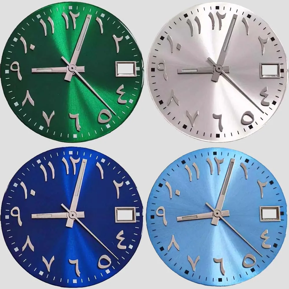 28.5MM Watch Dial for NH35 NH36 4R 7S Movement Arabic Numerals  Silver Index Single Calendar Dial with/no Hands Watch DIY Parts