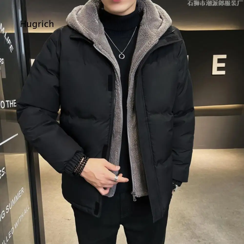 Autumn Winter Thick Padded Outer Coat For Men Detachable Style Hood Fleece Inner Stand Collar Design For Cold Weather Daily Wear