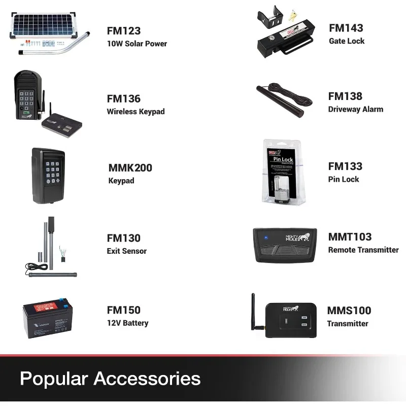 Abridor de puerta automático MM371W, listo inteligente y solar, incluye control remoto de abridor de puerta y más hasta 16 pies de largo o 550 lb