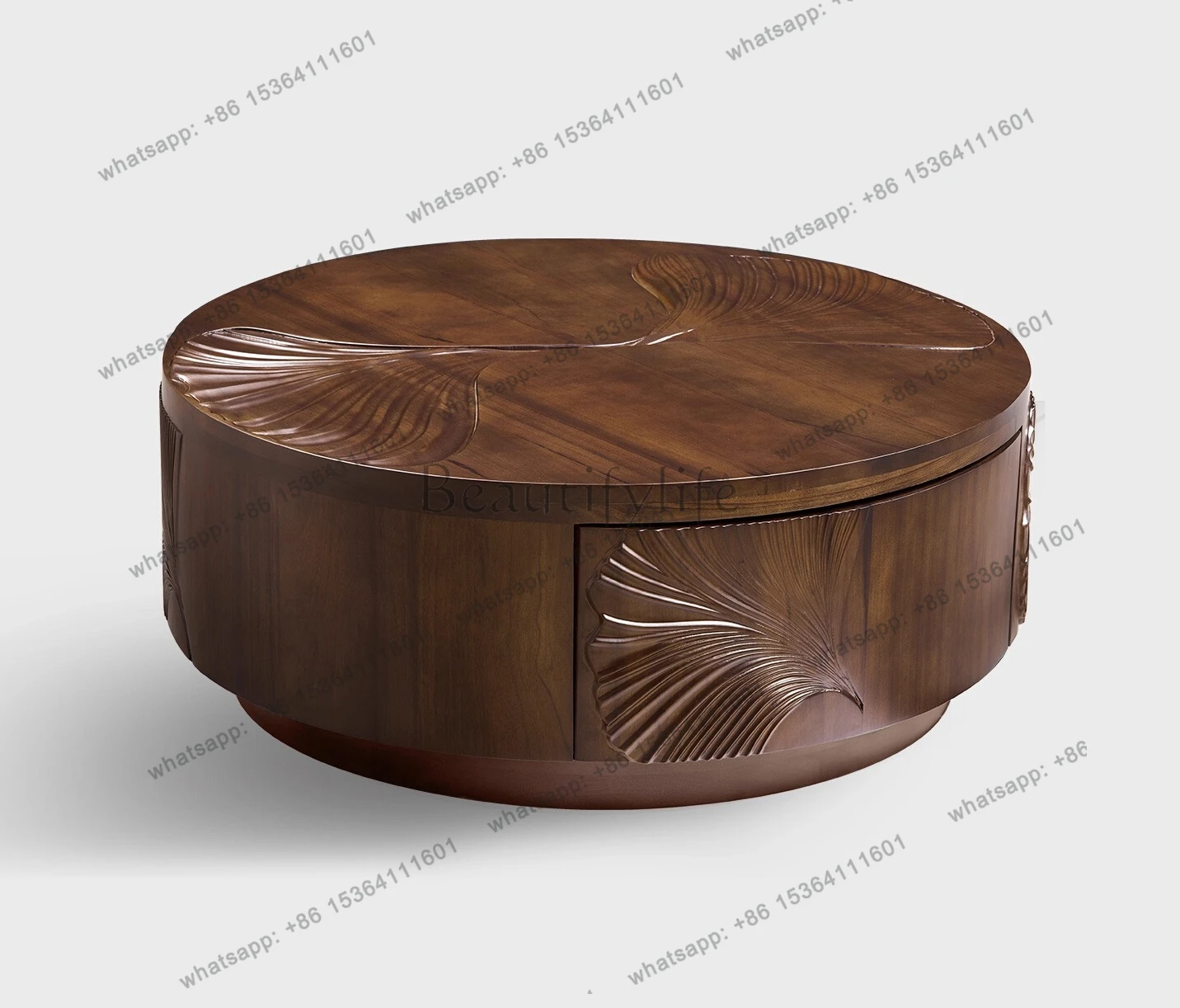 

Designer creative coffee table light luxury high sense living room home solid wood round coffee table with drawers