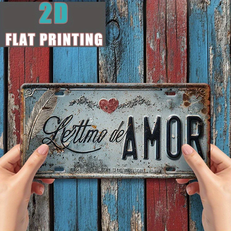 2D Flat,1pc Letttmo De AMOR Romantic Metal Aluminum Sign, Decorative Sign,Romantic Gifts for Couples, Rustic Love Style, Gifts