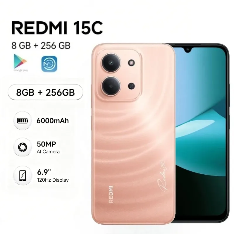 2026 new Redmi 15C Global Edition Redmi 15C 5G 8+256GB Smartphone: Ultra-slim 6000mAh smartphone with long battery life