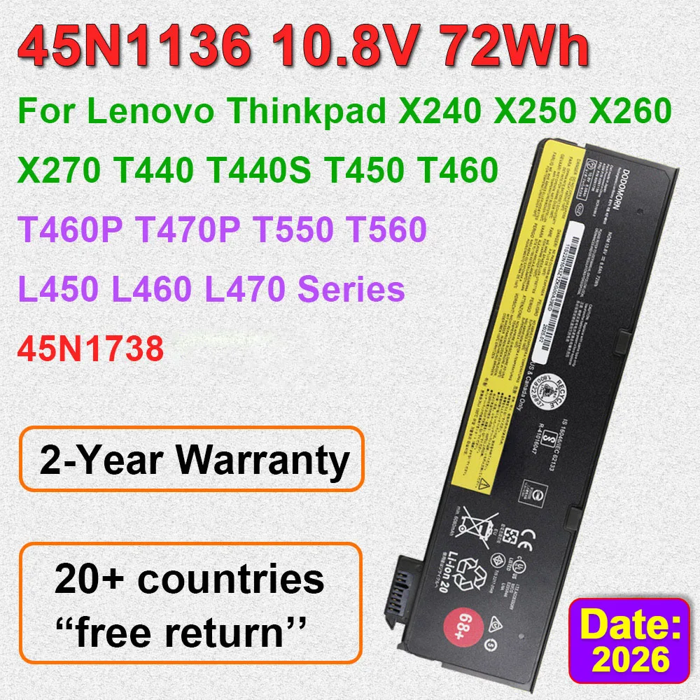 DODOMORN For ThinkPad  X270 X260 X240 X240S X250 T450 T450S T470P T440S K2450 W550S Series Laptop Battery 45N1136 45N1738 OEM
