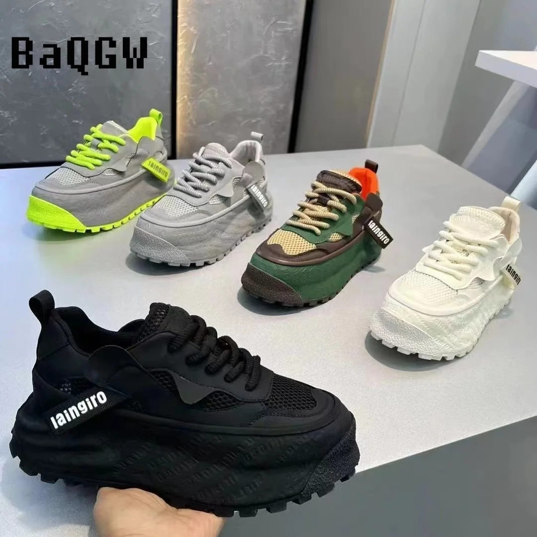 Color Block New Letter Design Chunky Sneaker for Men Board Shoes Fashion Casual Upper Height Increased Flat Platform Shoes