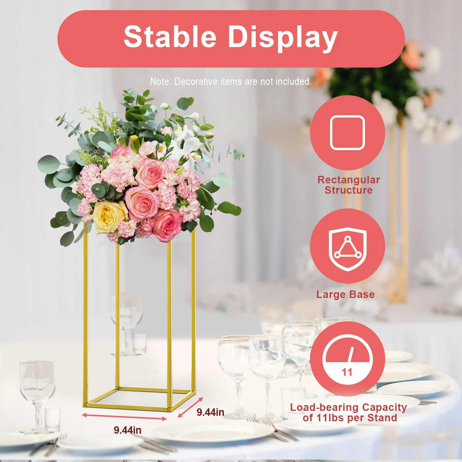 Metal Column Flower Stand Transparent Top Flower Stand Arrangement For Wedding Party Dinner Centerpiece Decoration