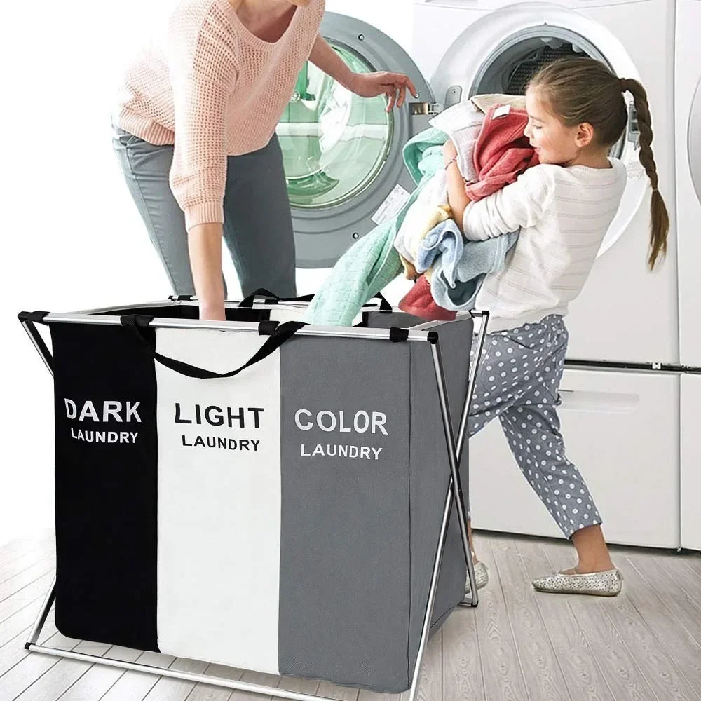 

3 Grids Dirty Clothes Laundry Basket Storing Waterproof Oxford Storage Bags Portable Foldable Clothing Toy Household Organizer