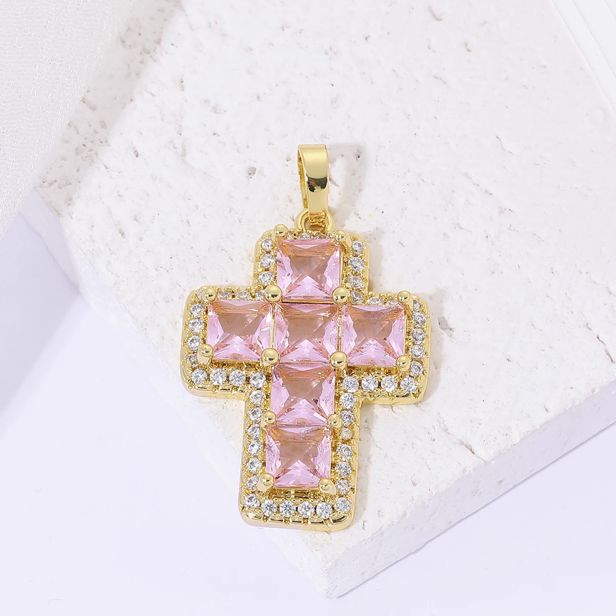 Women Christian Cross Charms for Jewelry Making Zirconia 18k Real Gold Plated Diy Pendants Religious Believer Crosses Talisman