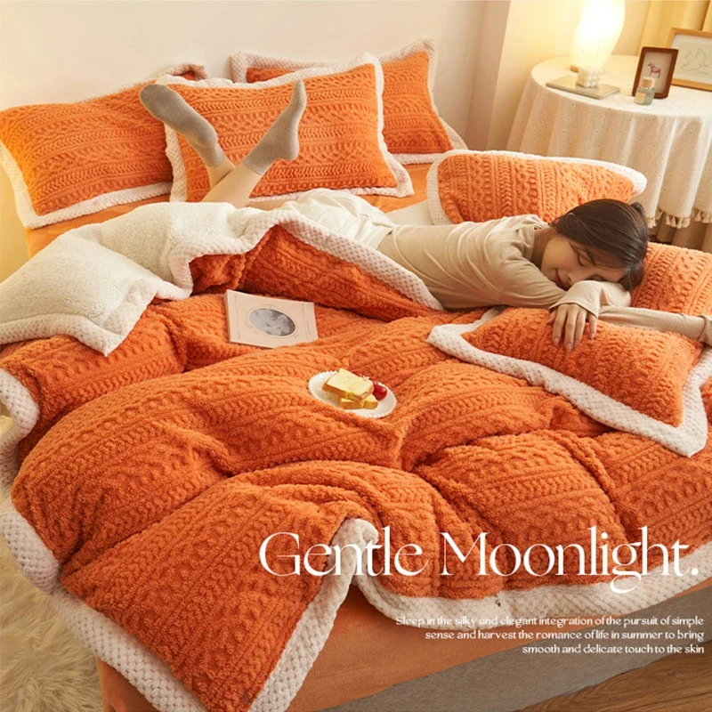 

Soft Winter Warm Bedding Set Thickening Plushing Stitch Fluffy Bed Sheets Quilt Cover QuiltDouble Bed Single Bed Bedroom Blanket