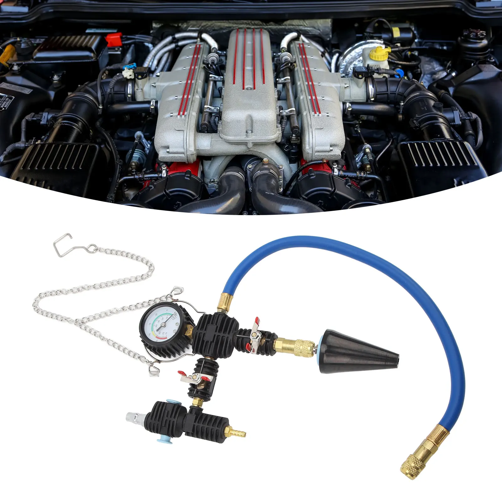 

Coolant Refill Tool Kit 90psi Accurate Gauge Scale Flexible Hose Radiator Pressure Tester Kit Universal for Vehicles