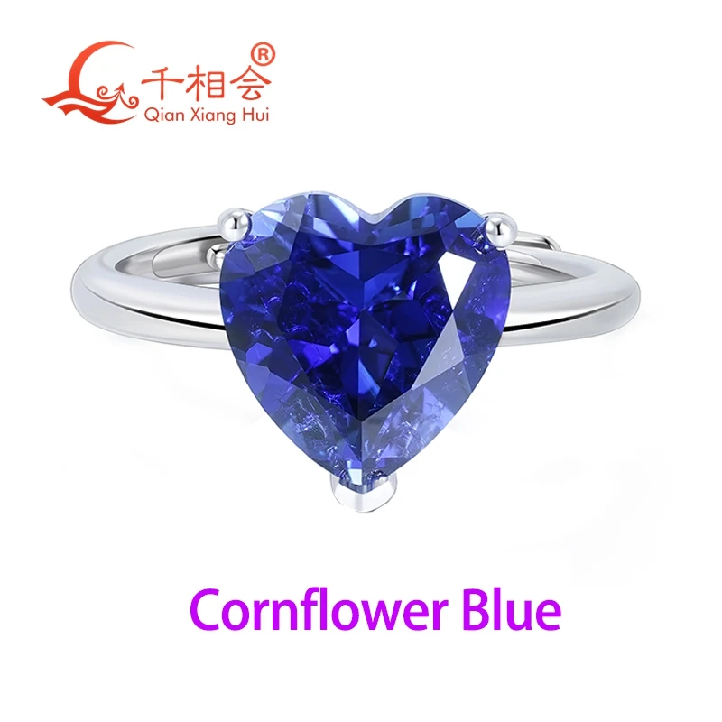 4.5ct 10mm Heart Shape 925 Silver Adjustable Ring Pink Pigeon Blood Red Cornflower Blue Lab Ruby Sapphire & Paraiba Color