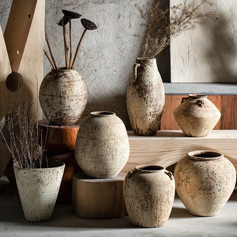 Wabi-sabi retro vases homestay pottery POTS new Chinese ceramic pot with dried flowers home furnishing