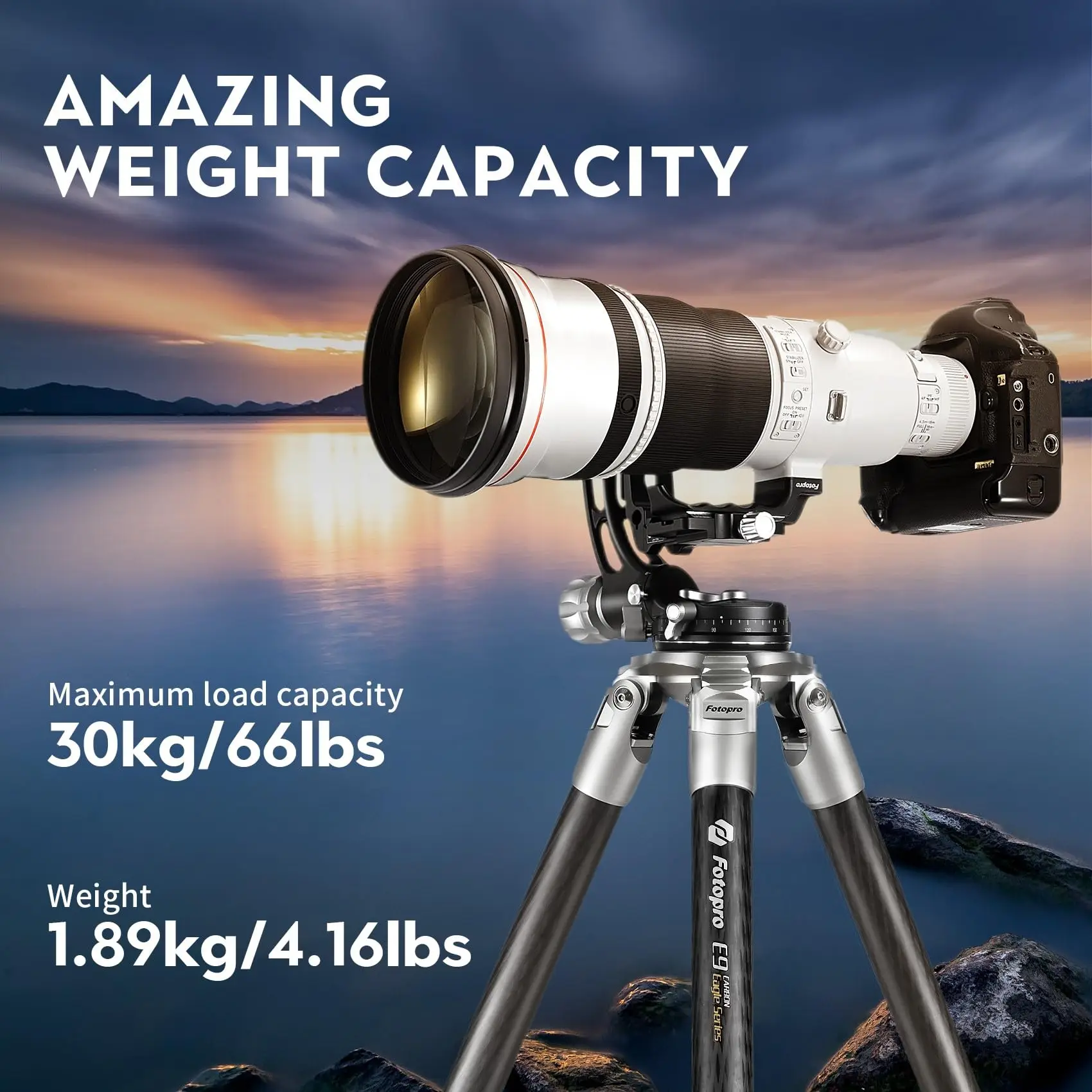 Fotopro E-9H Gimbal Head Aluminum Tripod Head for Wildlife Photography Astrophotography Heavy Duty Fluid Head Max Load 30KG