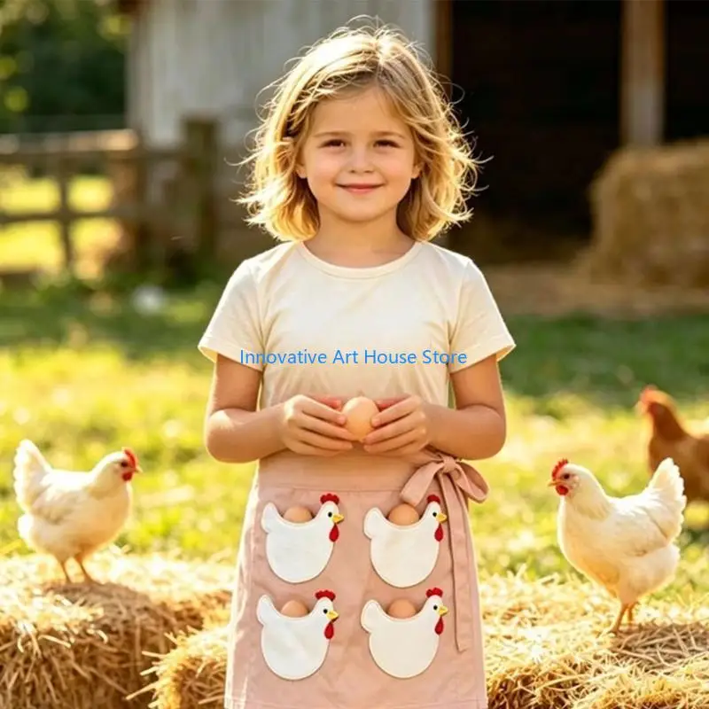 E1PC Backyard Task Eggs Apron with 12 Front Compartments, Waist Tie Wear and Utility Storage for Gathering Rounds and Yard Use