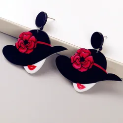 New French Elegant Lady Acrylic Earrings for Women Retro Resin Cartoon Large Flower Hat Female Drop Earrings Trendy Jewelry Gift