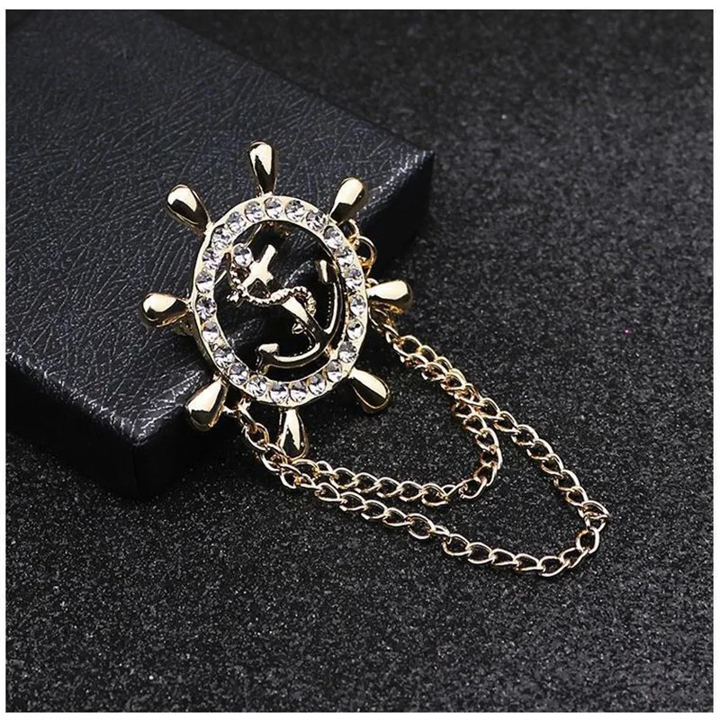 Fashion Vintage Rhinestone Sun Shape Brooches For Men Suit Shirt Collar Elegant Metal Chain Brooch Pins Jewelry Accessories Gift