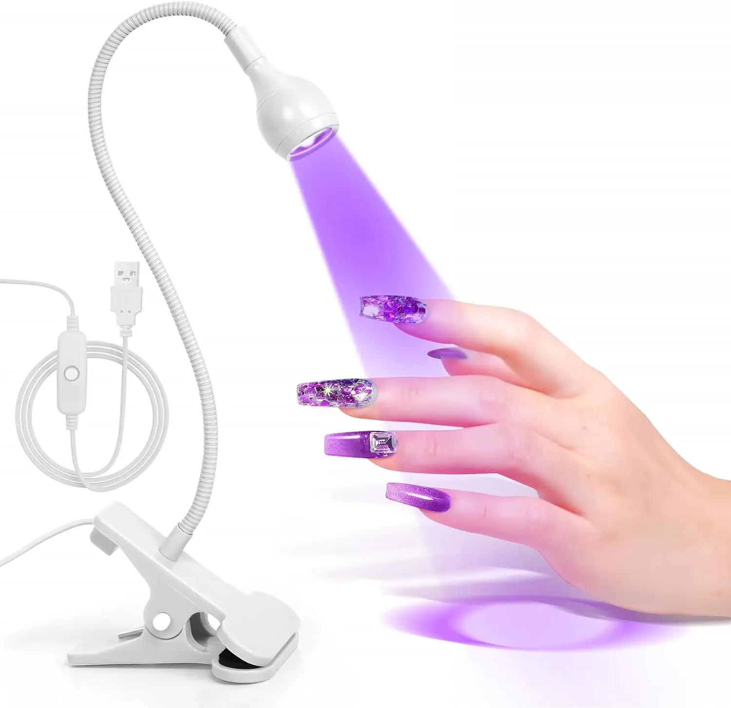 LED Nail Lamps 3W Flexible Gooseneck Lamp Nail Manicure Dryer Gel Polish Curing Light Plug Play Portable DIY Nail Tools White