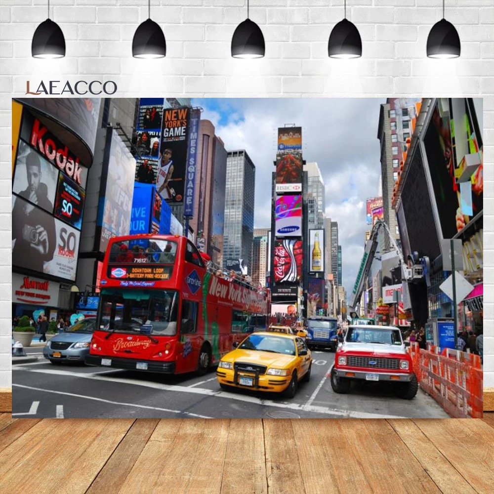 New York Times Square Photography Backdrops Street Buildings Cars Modern City Night Scenery Photography Backgrounds Photophone