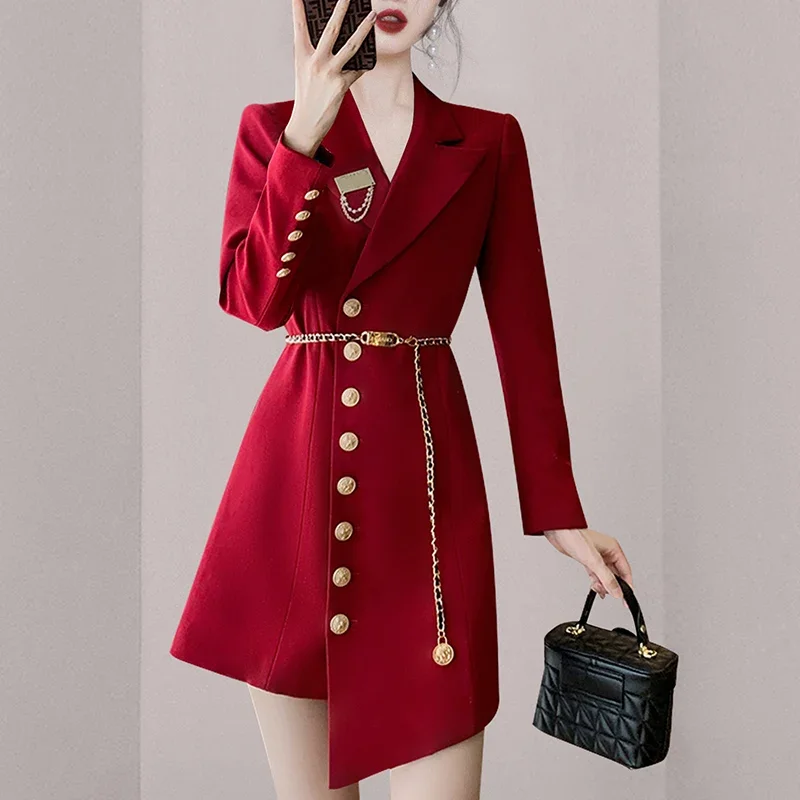 

Insozkdg Thick Woolen Coat Womens Mid-Length Autumn Winter New Suit Collar Trench Coat Korean Fashion Slim Woolen Jackets Trendy