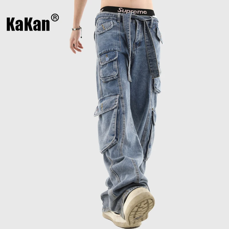 

Kakan - New American Stereoscopic Multi Pocket Jeans for Men, Washed Straight Tube Loose Relaxed Long Jeans K27