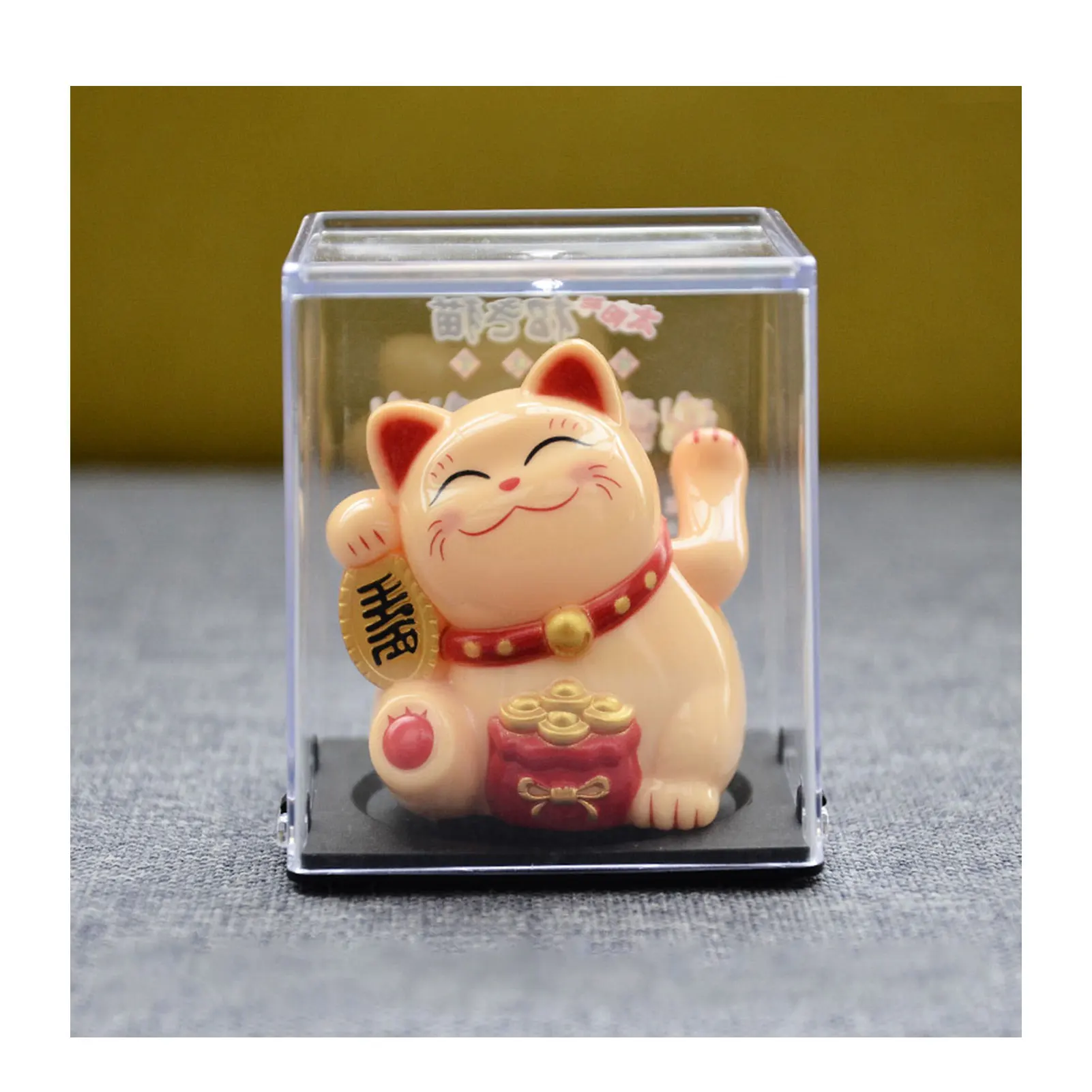 Solar Powered Lucky Cat Waving Hand Miniature Desktop Ornament Creative Cute Car Decor For Home Office Vivid Lovely Ornament