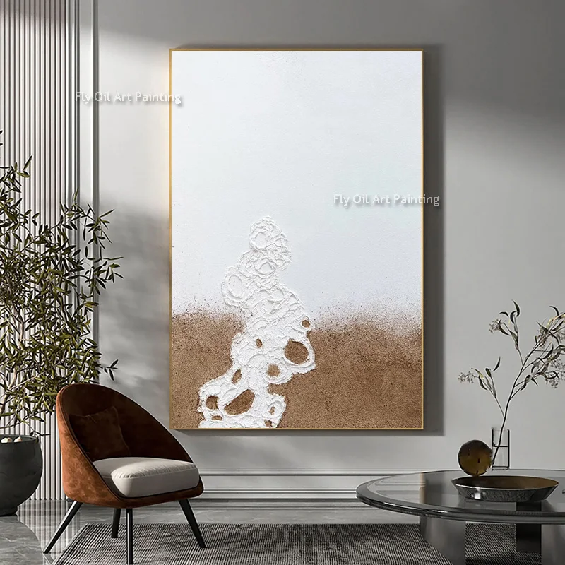 Gray Abstract Wall Art On Canvas Handpainted Brown And White Thick Oil Painting New Desin Gray Beige Artwork For Home Decor