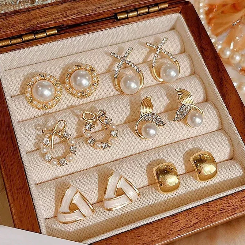 Women's 16 Pieces Imitation Pearl Stud Earrings Set, Elegant Gift