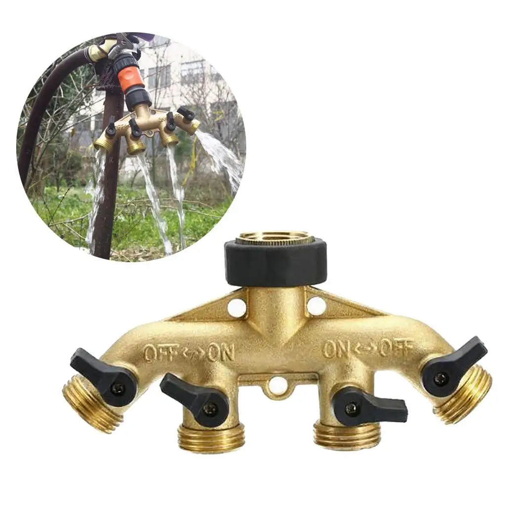 

4 Way Brass Garden Hose Divider, 3/4 "Faucet Connector for Outdoor Drip