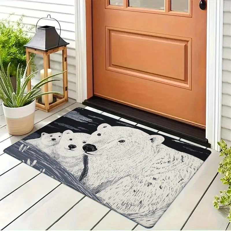 Alfombra de franela con ilustración de oso ártico, alfombra suave, cálida y antideslizante para entrada, cocina, sala de estar, dormitorio, lavandería, 1 ud.