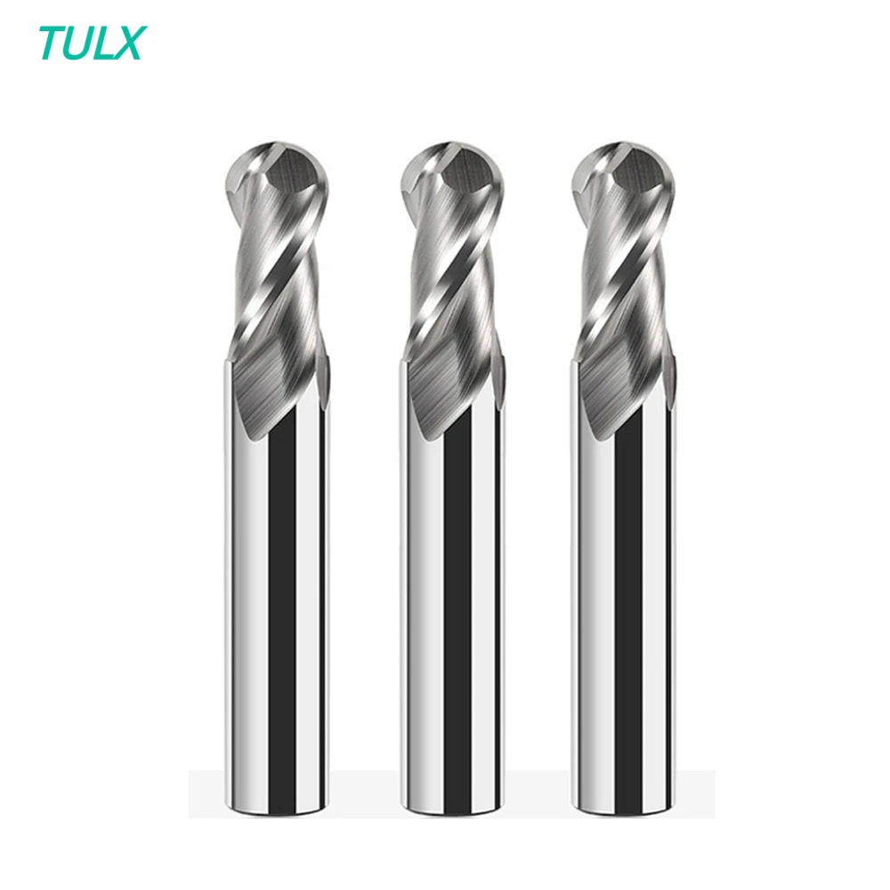 TULX HRC55 Special For Aluminum Ball Nose Milling Cutter Tools Carbide 2 Flutes Spherical CNC End Mills Spiral Milling Cutters