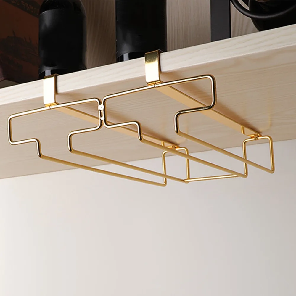 

Two rows Goblet Storage Shelf Durable Practical Wine Glass Hanging Rack Lightweight Rustproof Kitchen Storage Shelf