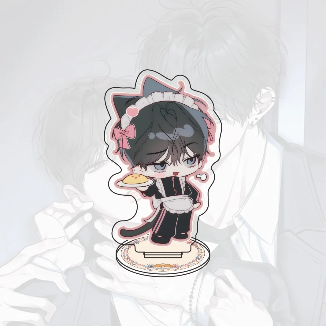 New Anime Eighteen's Bed Q Version Cat Ear Maid Pajama Style Cute Couple Boys Acrylic Stand Keychain Desk Decor Collection Gift