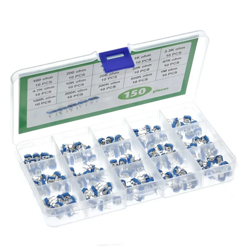 2025+ 150PCS 6mm RM065 Blue and White Adjustable Resistor Box Set 15 Kinds of Specifications