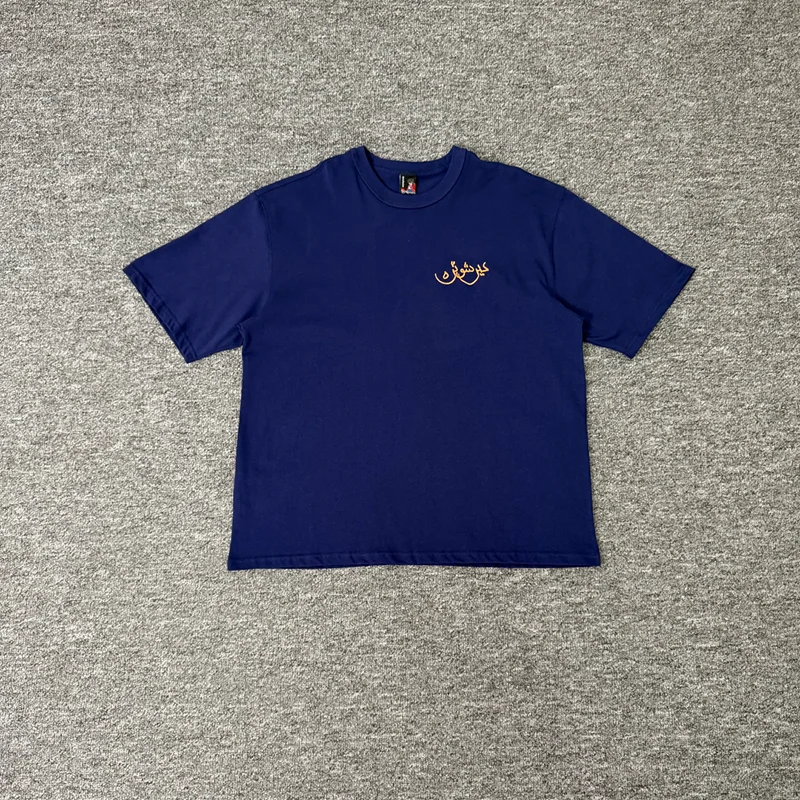 2026 New DERSCHUTZ Men Tee Double Side Embroidery Arabic Cursive Script Building Palm Tree Loose Short Sleeve Top