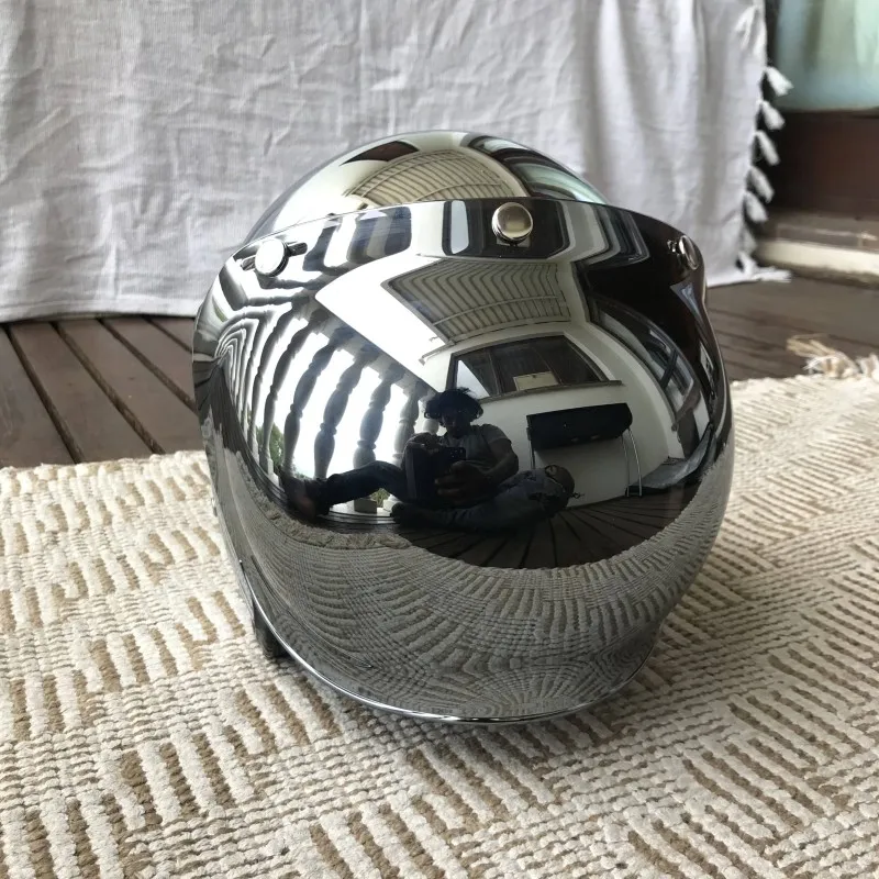 Lustro srebrny chrom motocykl otwarta twarz mężczyźni kobiety Casco Vintage skuter Jet Retro kaski Pare Moto Para CE DOT