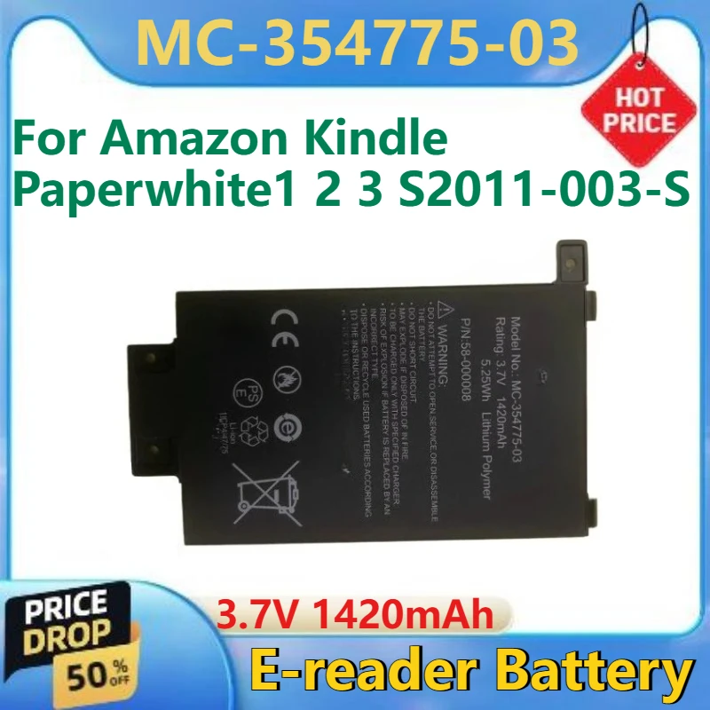

Для Amazon Kindle Paperwhite 1 2 3 S2011-003-S Совершенно новый высококачественный аккумулятор MC-354775-03 3,7 В 1420 мАч MC-354775-05