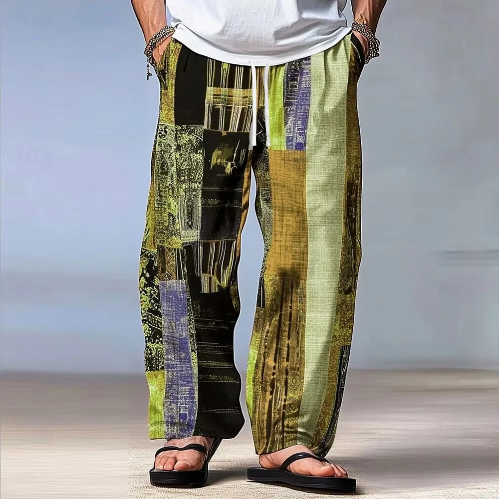 2026 Herrenhosen Sommer Strandhosen mit Kordelzug Elastischer Bund 3D-Druck Streifen Grafik-Prints Geometrie Komfort Freizeithosen – Detail 9