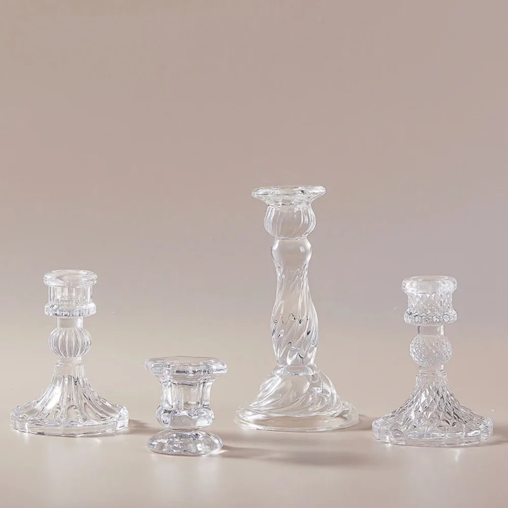 Vintage Clear Crystal Glass Candlestick Valentine\'s Day Romantic Candlelight Dinner Shooting Props Home Wedding Decoration