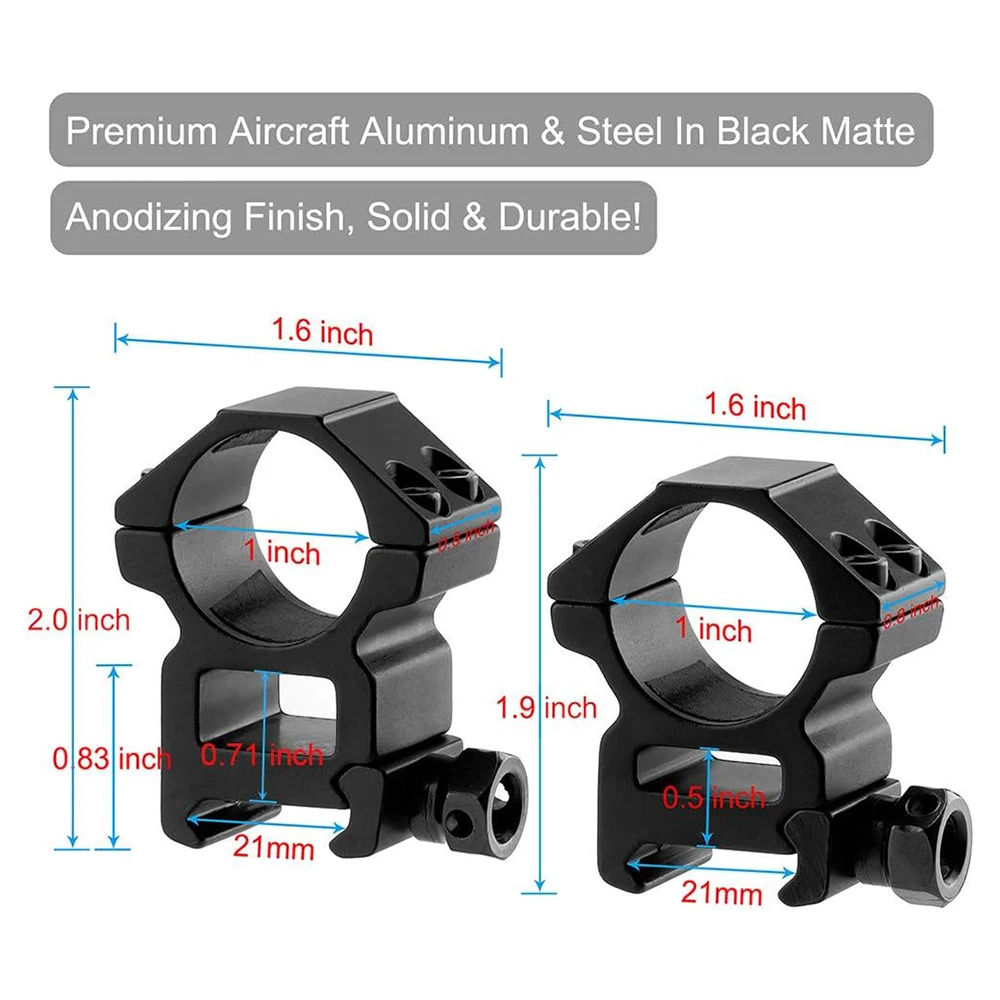 1'' Scope Rings, 2Pcs High Profile & 2Pcs Medium Profile 1 Inch Scope Mount Rings for Picatinny Rail Hunting Accessories