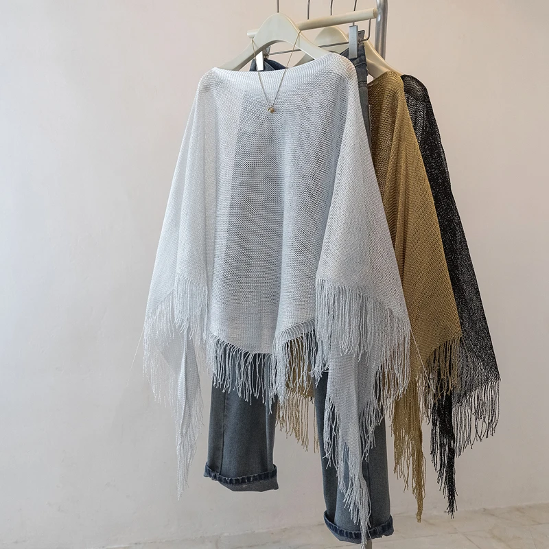 Design Fringe Hollow Out Sun Protection Shrug for Women, New Summer Layered Outerwear Pullover Shawl Cape