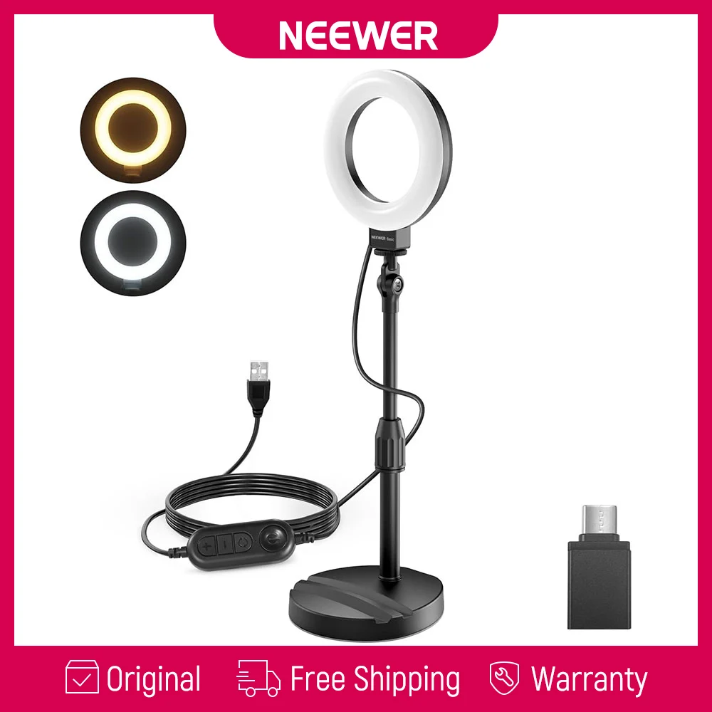 NEEWER Basics BR60 Ringlicht mit Ständer, 10W LED Selfie-Tischleuchte, integrierte Handyhalterung, kompatibel mit iPhone & Laptop, ideal für Videoaufnahmen, Webcam und Zoom-Anrufe