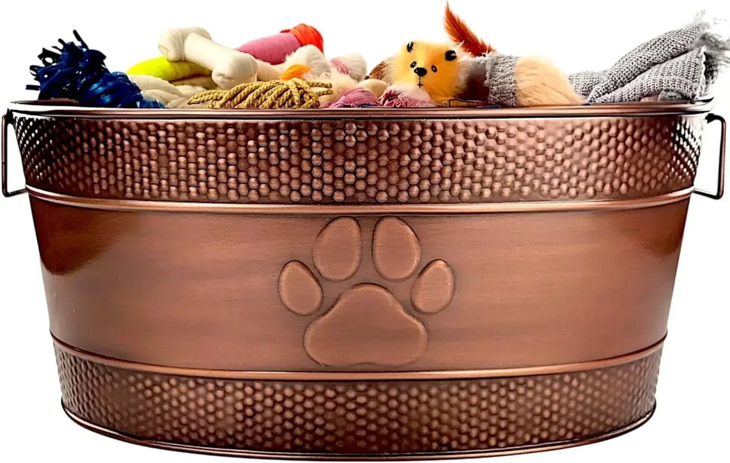 

Indestructible Metal Dog Toy Bin - Copper Galvanized Storage Bin with Handles, Puppy Basket for Dog Storage, Blankets, & Leashes