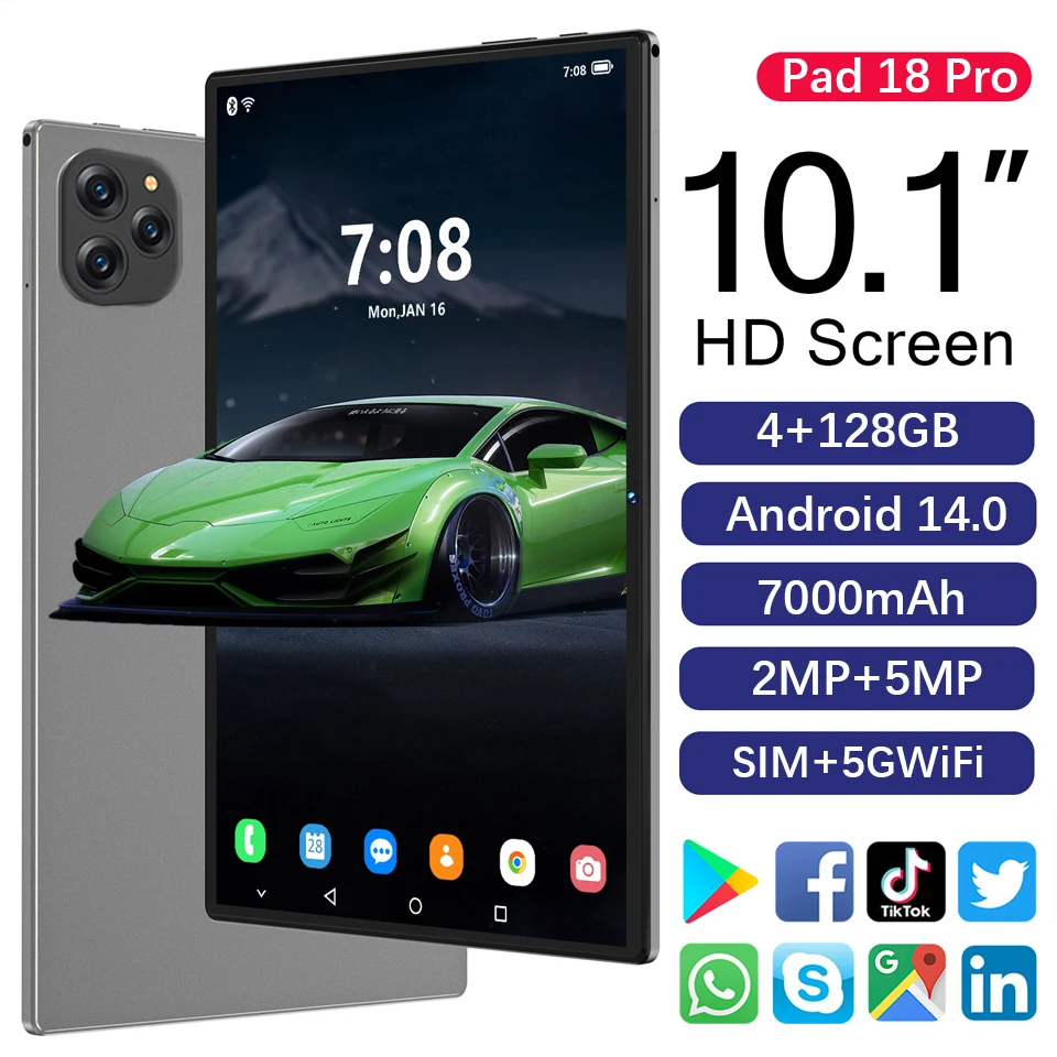 

Npad18 10,1-дюймовый планшетный ПК 5G WiFi 12 ГБ + 512 ГБ восьмиядерный процессор 7000 мАч HD IPS-дисплей Google Play двойная камера Bluetooth Android 14 Type-C