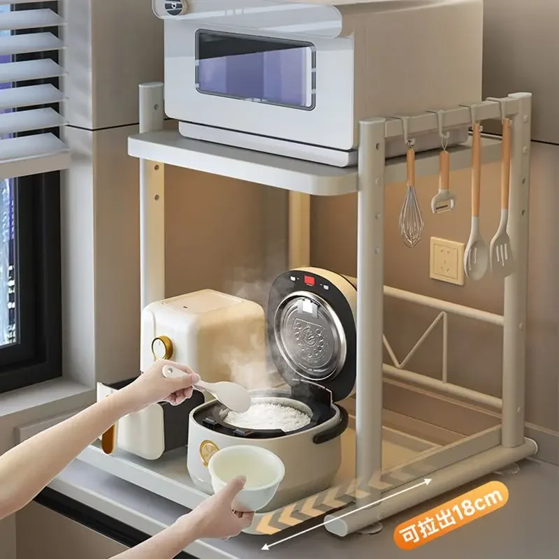 Multifunctional Kitchen Shelf Countertop Pull-out Rice Cooker Rack Height Adjustment Oven Partition Holder Heighten Storage Rack