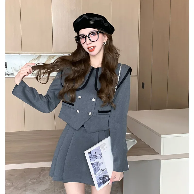 Sophisticated Academic Style Elegant Outfit: Refined Coat and Skirt Set, 2024 Autumn Winter New French-inspired Women's Ensemble