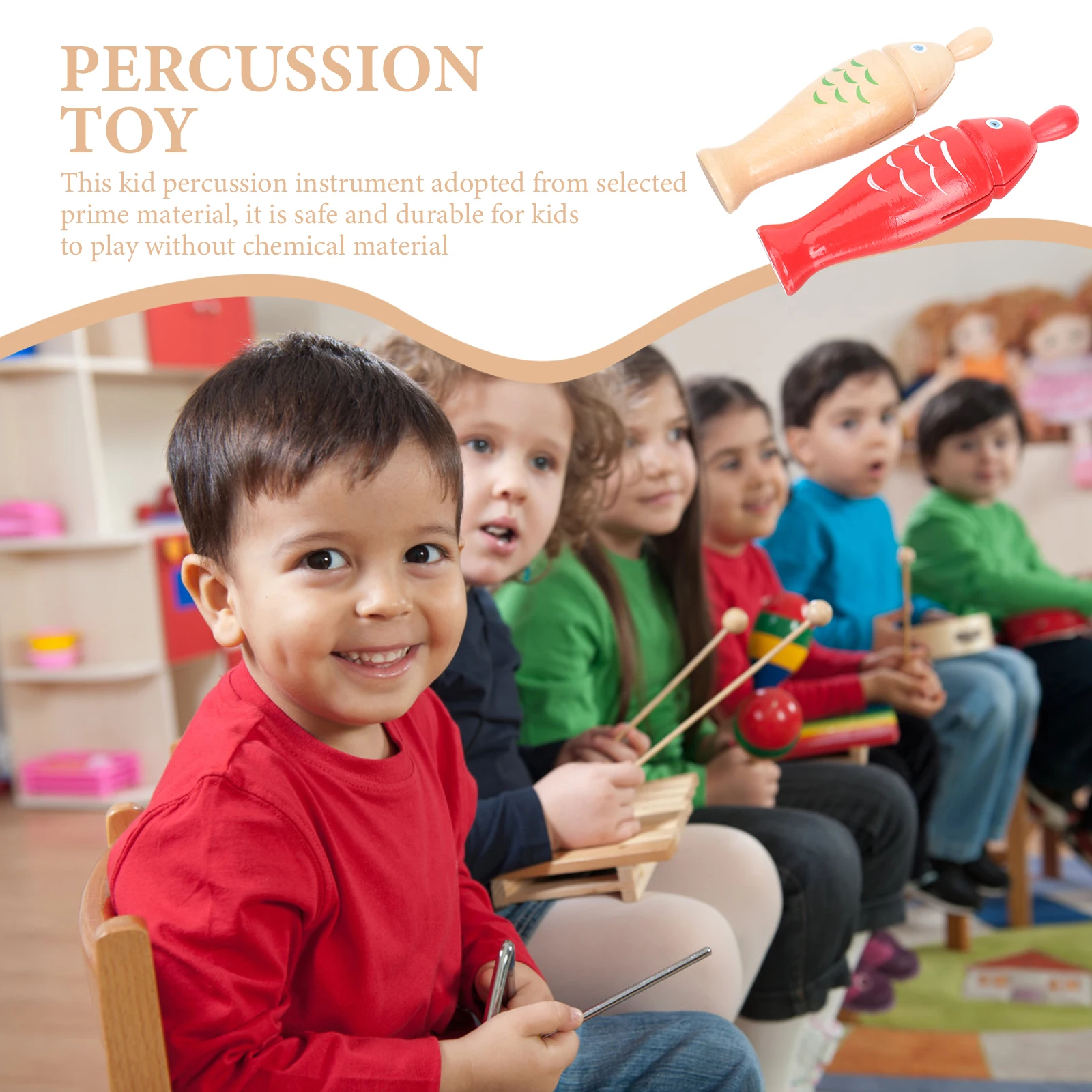 

2 Sets Kids Toys Wooden Fish Child Percussion Musical Instrument for Frog Instruments