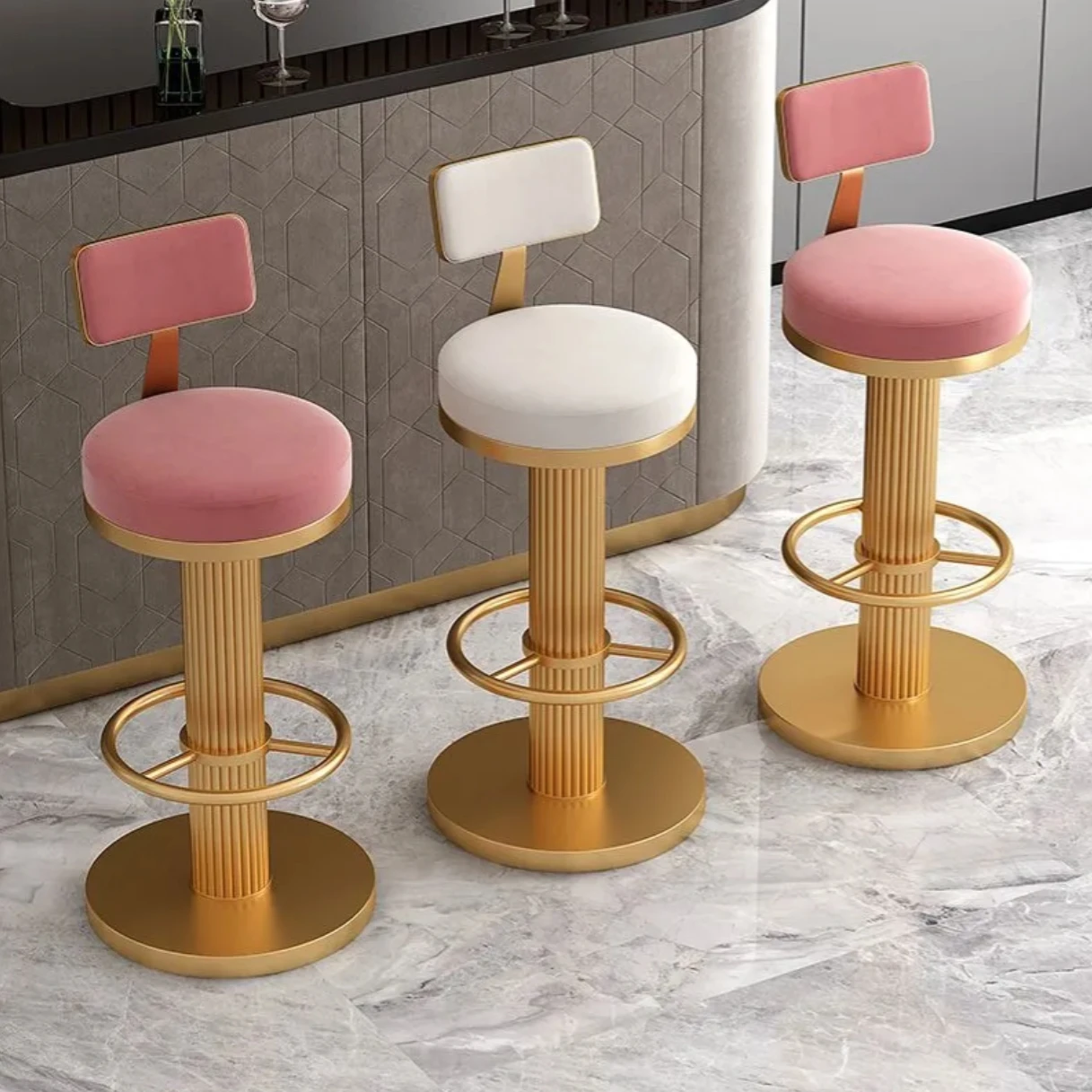 Rotating bar counter chair adjustable backrest light luxury high stool modern bar stool front desk bar chair